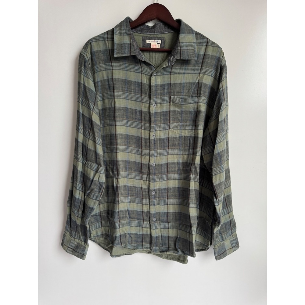 Carbon 2 Cobalt Mens Green Grey Plaid Cotton Button Down Shirt Rugged Coastal L